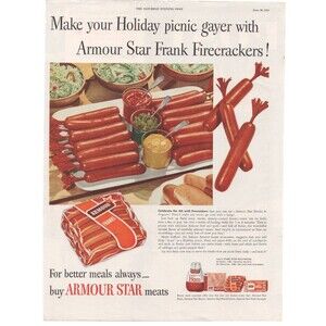 Vintage Original Armour Star Hot Dog Franks Magazine Advertisement Color 1950s